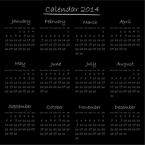 Настенный календарь в векторе на 2014 год