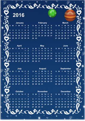 Календарь на 2016 год в векторе, вертикальный