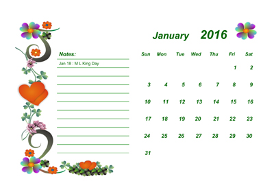 Сетка для перекидного календаря 2016, (англ.) вертикальная, вектор